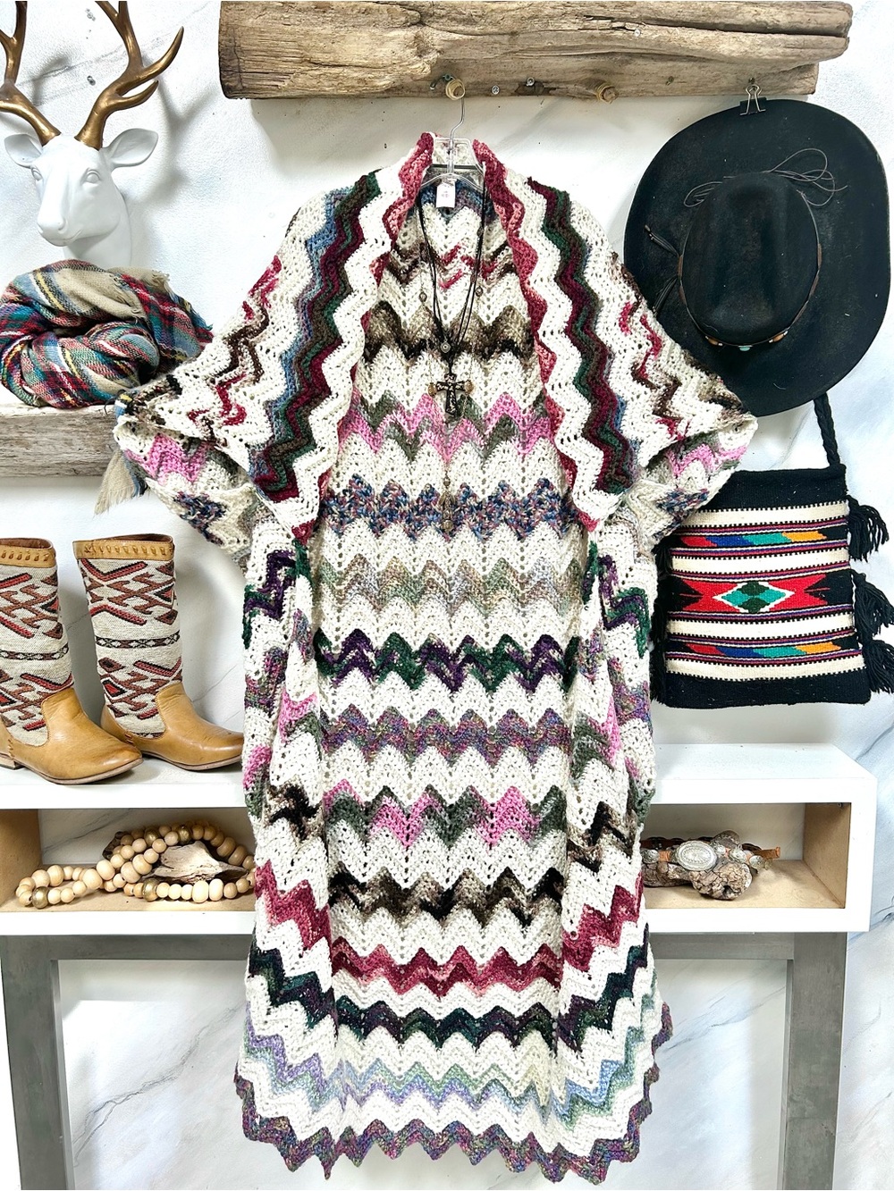 Artisan chevron boho cocoon kimono duster shrug with cottagecore granny prairie